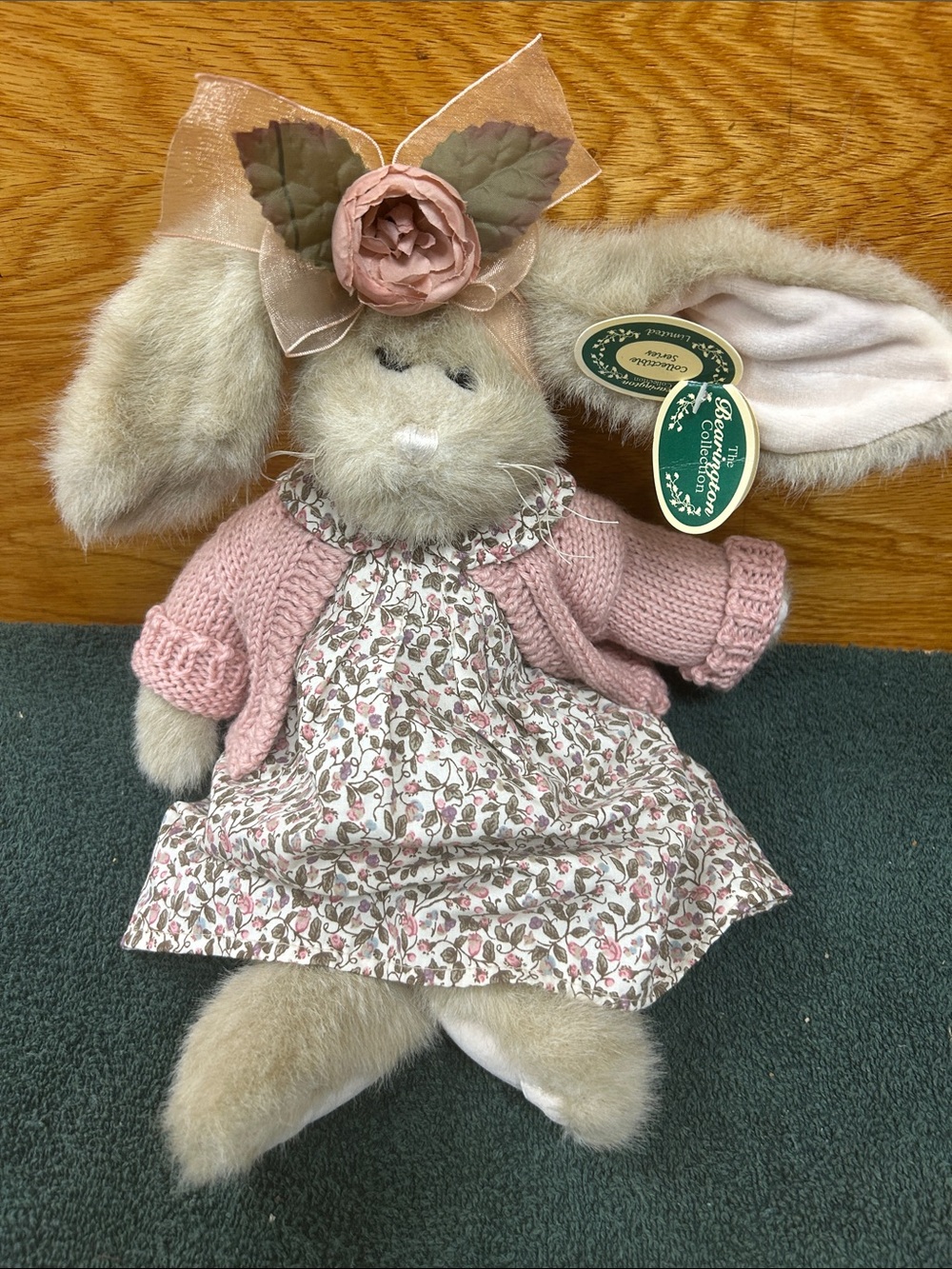 Bearington Collection Charlotte Cream Bunny in Pink Knit Cardigan & Floral Dress